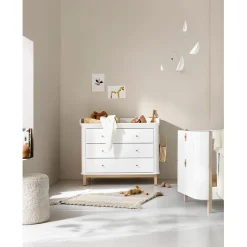 Oliver Furniture Wood puslekommode, m. 3 skuffer og stor plade - Hvid/eg