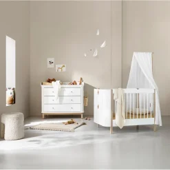 Oliver Furniture Wood puslekommode, m. 3 skuffer og stor plade - Hvid/eg