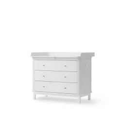 Oliver Furniture Wood puslekommode, m. 3 skuffer og stor plade - Hvid