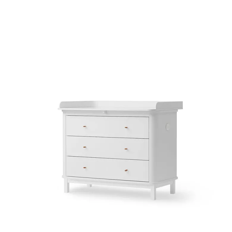 Oliver Furniture Wood puslekommode, m. 3 skuffer og stor plade - Hvid