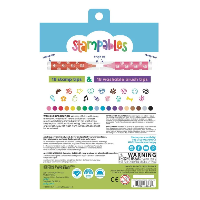 Ooly Brush Markers with Stamps, 18 pcs, Stampables