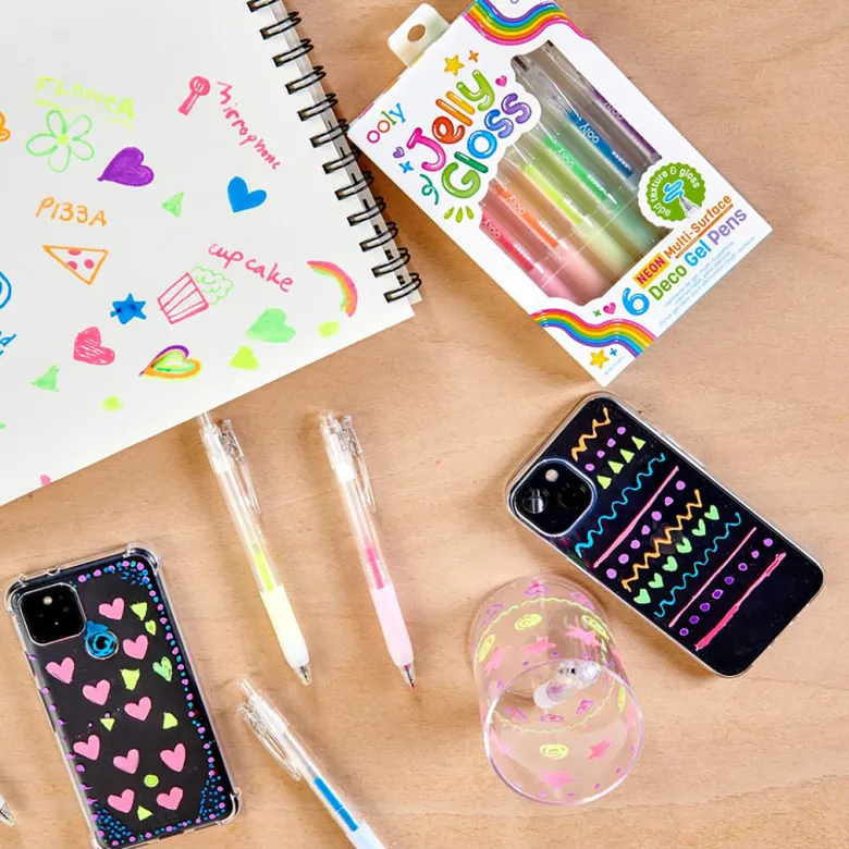 Ooly Gel Pen Set of 6, Multi-Surface Deco - Jelly Gloss Neon