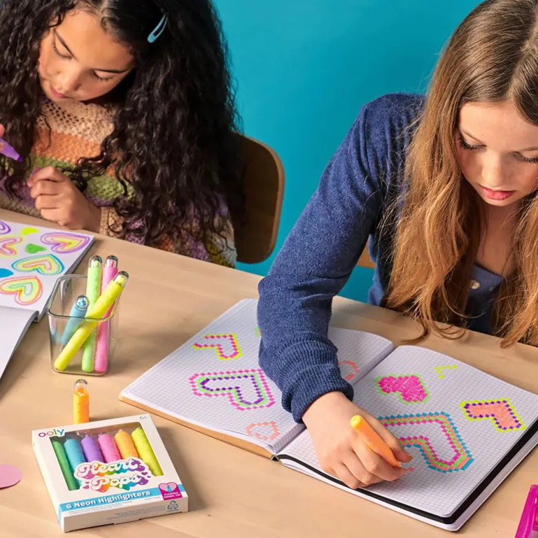 Ooly Highlighters Set of 6, Heart Pops Neon