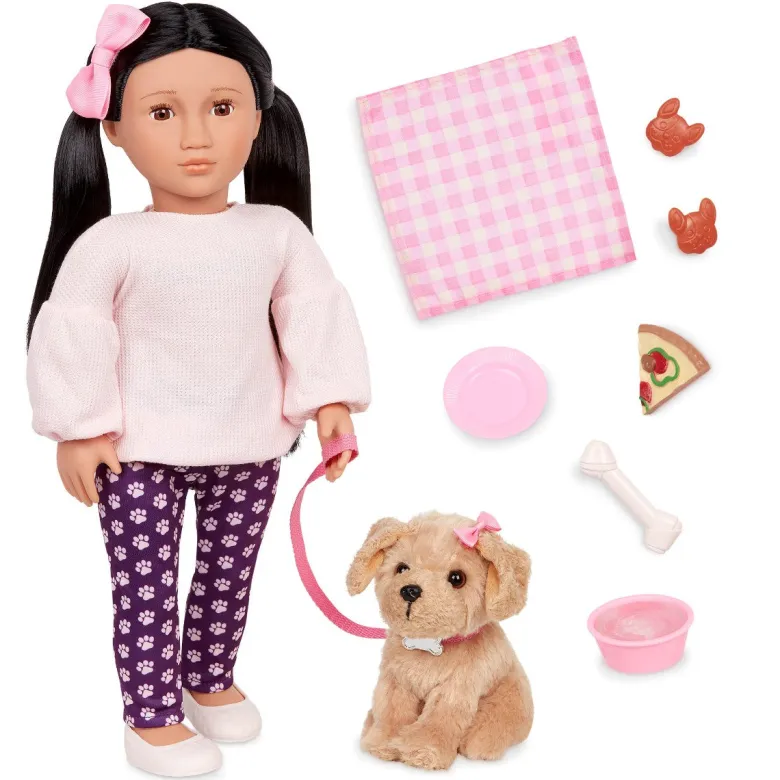 Our Generation dukke med hund, Jin - 46 cm