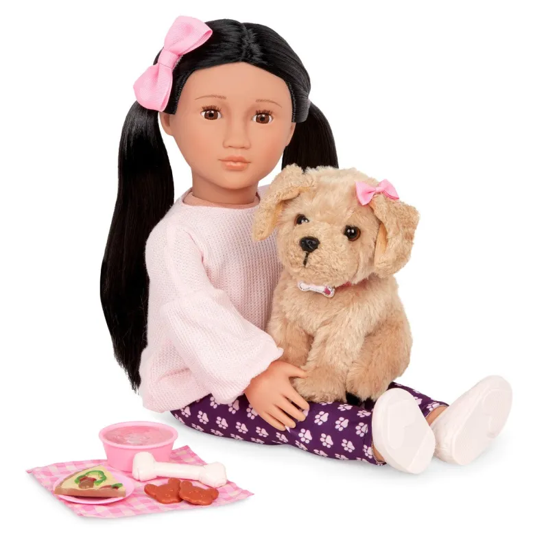 Our Generation dukke med hund, Jin - 46 cm