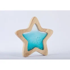 Petit Boum sensory toy, wooden star with liquid and glitter – Blue Orionis