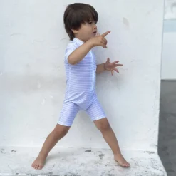 Petit Crabe UV Suit with Zipper, Natsu, Baby Blue/White – For ages 0 to 8 years
