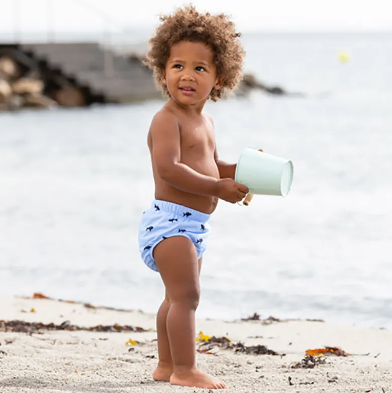 Petit Crabe UV Swim Diaper Pants, Leo Blue Fish - Ages 0-3 Years