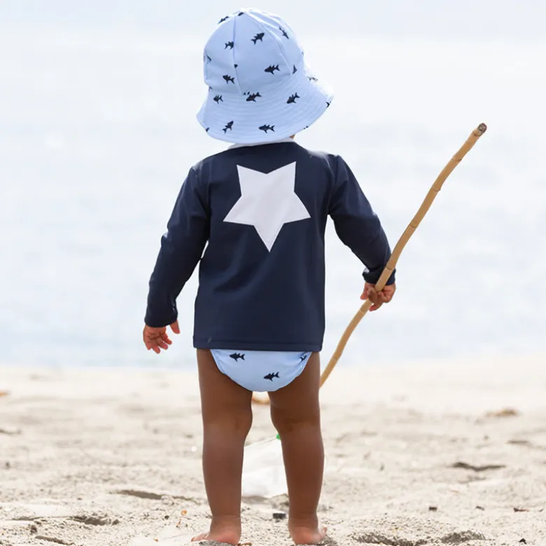Petit Crabe UV Swim Diaper Pants, Leo Blue Fish - Ages 0-3 Years