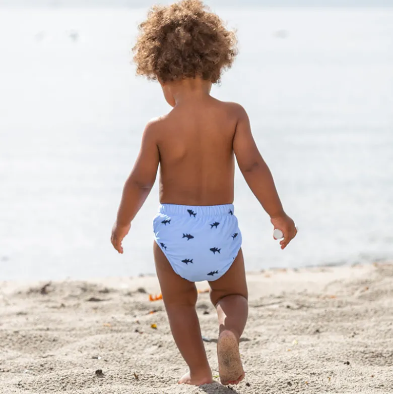Petit Crabe UV Swim Diaper Pants, Leo Blue Fish - Ages 0-3 Years