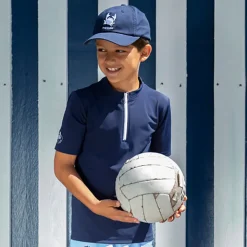 Petit Crabe UV Swim Top with Zipper and Short Sleeves, Max, Blue – For Ages 1-10