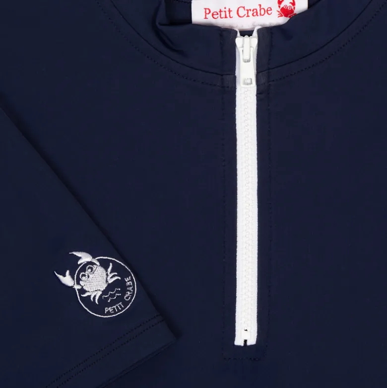 Petit Crabe UV Swim Top with Zipper and Short Sleeves, Max, Blue – For Ages 1-10