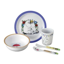 Petit Jour Paris Children’s Dinnerware Gift Set with 5 Pieces, Moomin - Blue