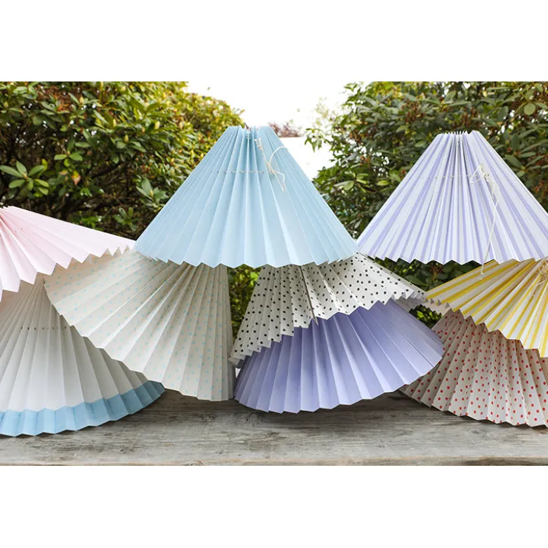 Pink Rose Ceiling Lamp with Folded Paper Shade - 32 cm - White with Light Blue Stripes