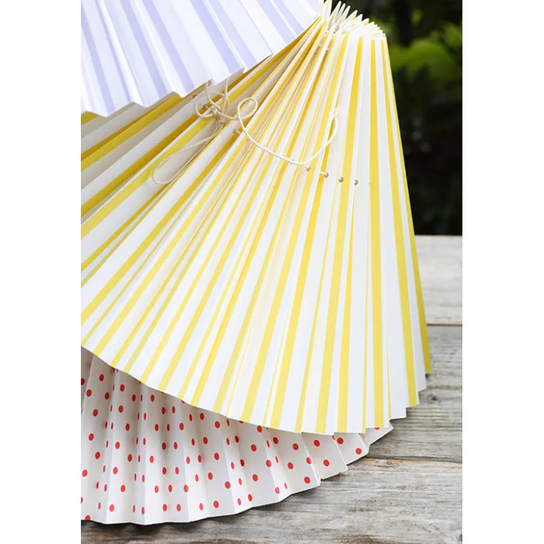 Pink Rose Ceiling Lamp with Folded Paper Shade - 32 cm - White with Light Blue Stripes