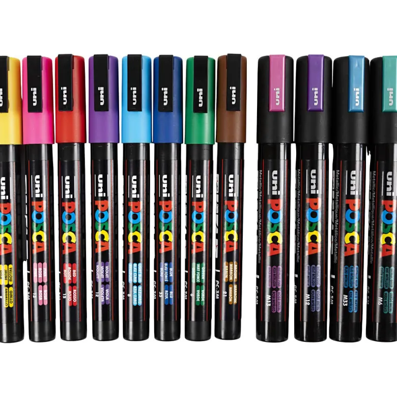 Posca Markers, 0.9–1.3 mm & 2.5 mm tip sizes – 12-Pack, Assorted Colours