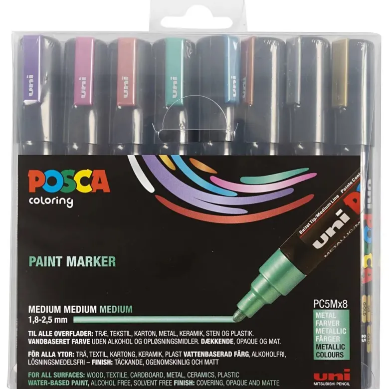 Posca Markers, 2.5 mm Tip - Set of 8 Metallic
