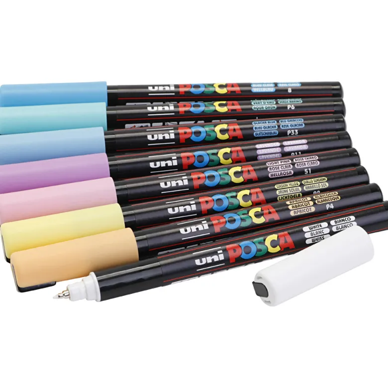 Posca Markers, 8 Pack - 0.7 mm Tip - Pastel