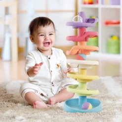 Quercetti PlayEco+ Ball Tower made from recycled plastic with Rattle Balls - Suitable for Ages 1+