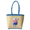 Rice Basket Bag, Medium Raffia, Blue - Nathalie Lété Print