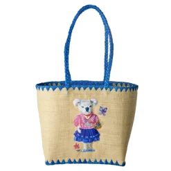 Rice Basket Bag, Medium Raffia, Blue - Nathalie Lété Print
