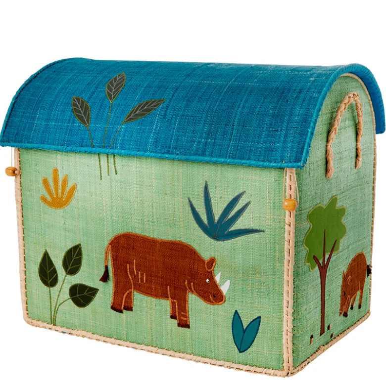RICE Basket House for Storage, Jungle Theme – Blue