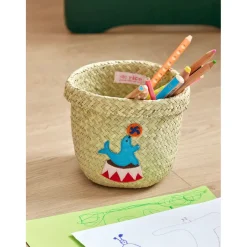 Rice Basket, Small Round Raffia Storage Basket, Natural - Circus