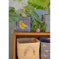 Rice Basket with Banana Motif, Blue