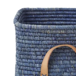 Rice Basket with Leather Handle – Blue