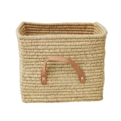 Rice Basket with Leather Handle, Natural