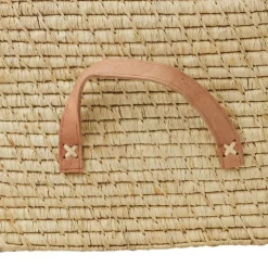 Rice Basket with Leather Handle, Natural