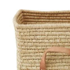 Rice Basket with Leather Handle, Natural