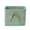 Rice Basket with Leather Handle, Mint