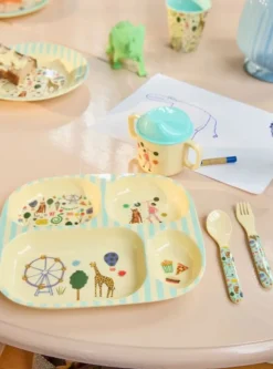 Rice Melamine Baby Spoon and Fork Set, Mint - Fun Fair Print