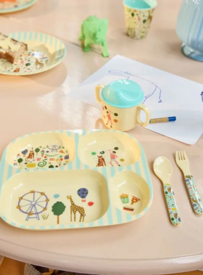 Rice Melamine Baby Spoon and Fork Set, Mint - Fun Fair Print