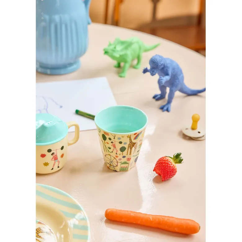 Rice Melamine Children's Cup, Medium – Fun Fair Print, Mint