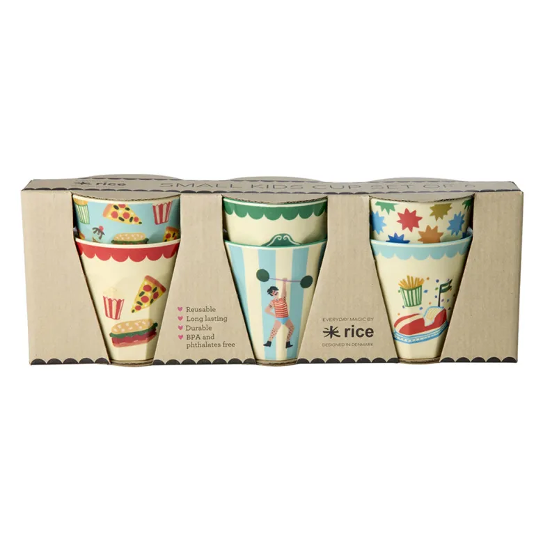 Rice Melamine Cups, Fun Fair Print, 6-Pack, Small - Mint