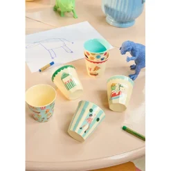 Rice Melamine Cups, Fun Fair Print, 6-Pack, Small - Mint