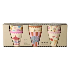 Rice Melamine Cups, Fun Fair Print, Set of 6, Small - Pink