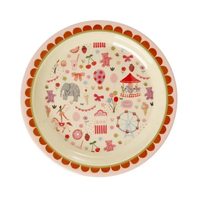Rice Melamine Lunch Plate, Fun Fair Print - Pink