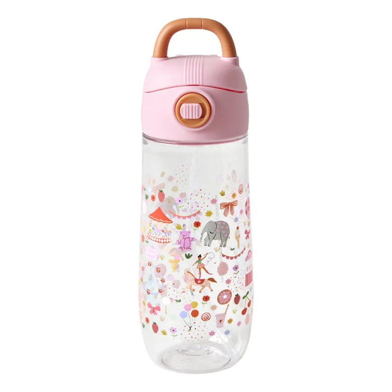 Rice Plastic Drinking Bottle, Fun Fair Pink