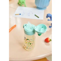 Rice Plastic Water Bottle, Blue Fun Fair Print