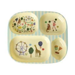 Rice 4-Section Children's Plate in Melamine, Fun Fair Print - Mint