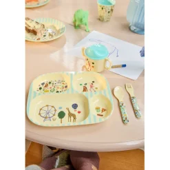 Rice 4-Section Children's Plate in Melamine, Fun Fair Print - Mint