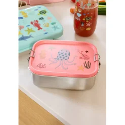 Rice Stainless Steel Lunchbox with Divider, Small, Coral Ocean Print