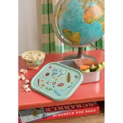 Rice Stainless Steel Lunchbox with Divider, Large - Soft Green Sports Print