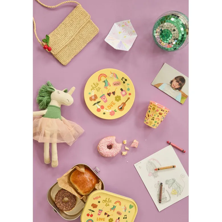 Rice Stainless Steel Lunchbox with Removable Divider, Large – Soft Yellow Unicorn Love Print