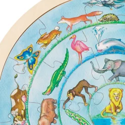 Round Wooden Puzzle with Animal Motifs – 27 Pieces