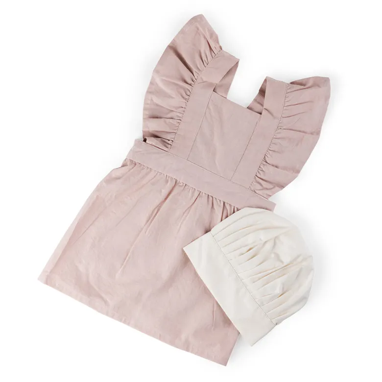 Sebra Children's Apron Set with Chef's Hat, Dusty Pink/Classic White