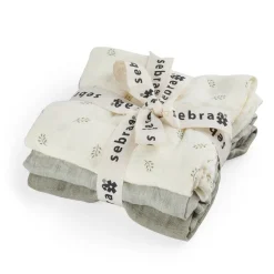 Sebra Muslin Cloths, Set of 3 – Sophora Leaves, Mist Green